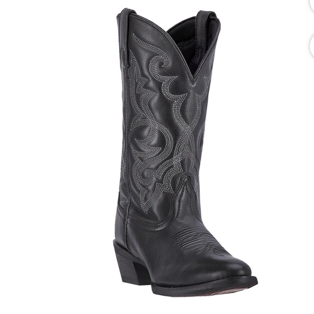 Laredo Black Leather Western Boots with Embroidered Shaft